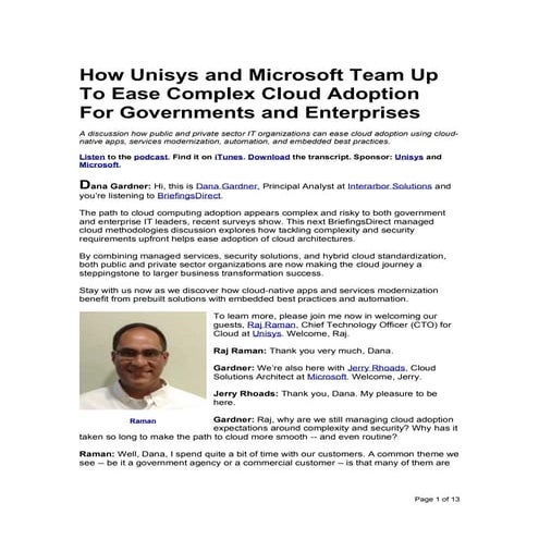 How Unisys and Microsoft Team Up To Ease Complex Cloud Adoption For Governmen...