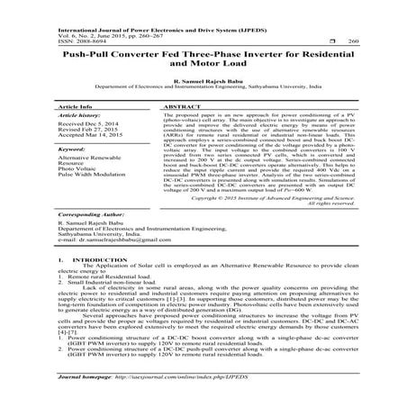 Push-Pull Converter Fed Three-Phase Inverter for Residential and Motor Load