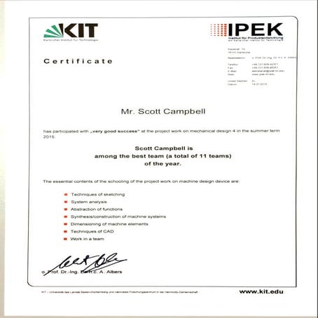 KIT Team Certificate 2 | PDF
