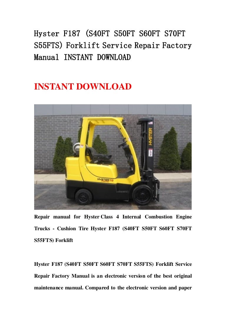 Hyster F187 S20ftsf35ft Forklift Parts Manual