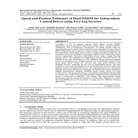 Speed and Position Estimator of Dual-PMSM for Independent Control Drives usin...