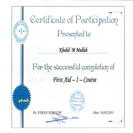 First Aid Certificate (Jul) | PPT