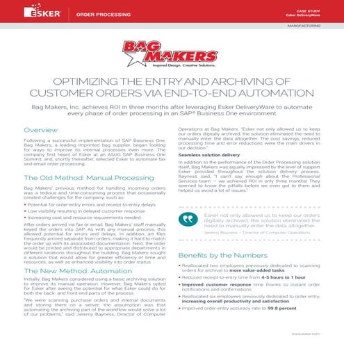 OPTIMIZING THE ENTRY AND ARCHIVING OF CUSTOMER ORDERS