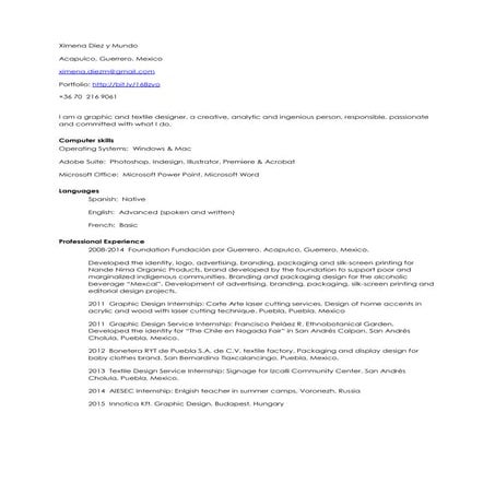 resume Ximena Díez y Mundo