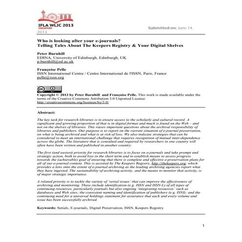 Who is looking after your e-journals?  Telling Tales About The Keepers Registry & Your Digital Shelves