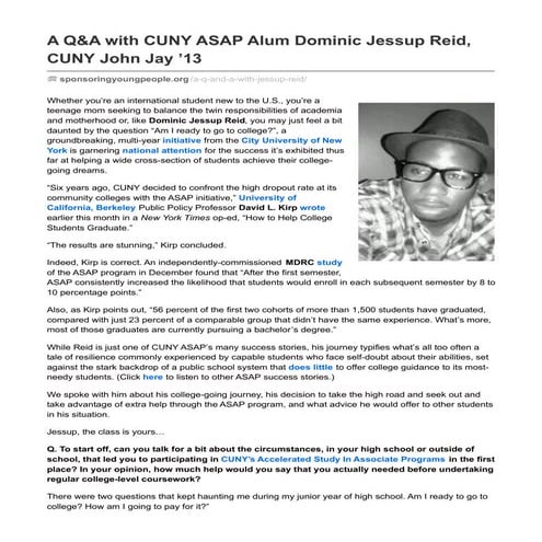 A Q&A with CUNY ASAP Alum Dominic Jessup Reid | PDF