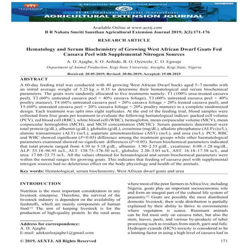 Hematology and Serum Biochemistry of Growing West African Dwarf Goats Fed Cas...