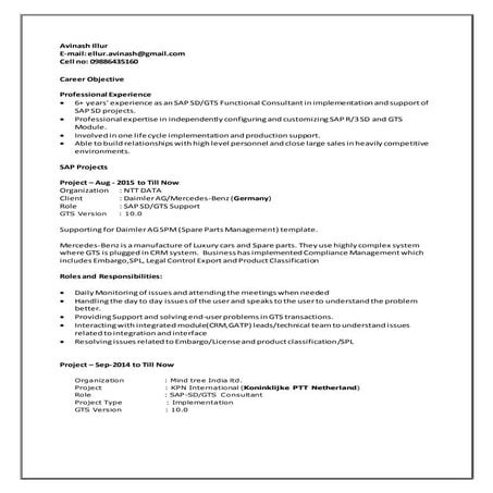 Avinash Illur_6 Yrs_SAP SD_GTS Consultant_Bangalore_1 