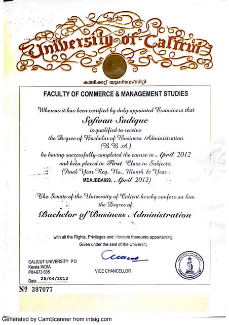Degree Certificate