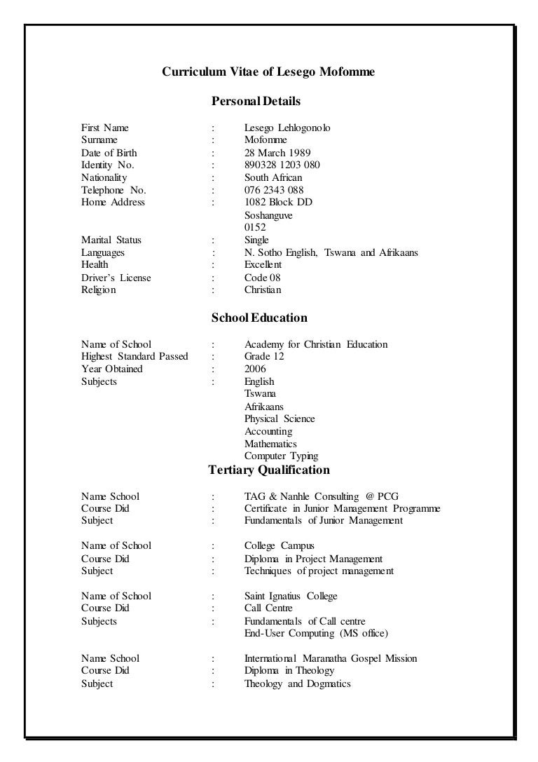 curriculum vitae of lesego mofomme3 cv and covering letter