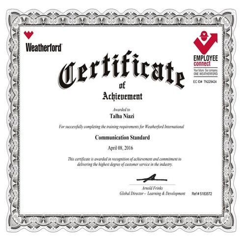 Communication Standard Training Certificate