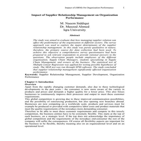 Impact of SRM on organization performance