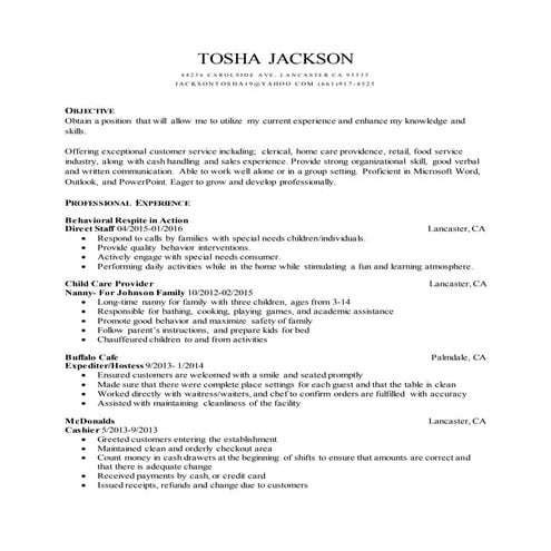 TOSHA JACKSON Resume