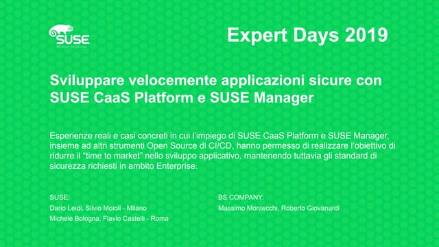 Sviluppare velocemente applicazioni sicure con SUSE CaaS Platform e SUSE Manager