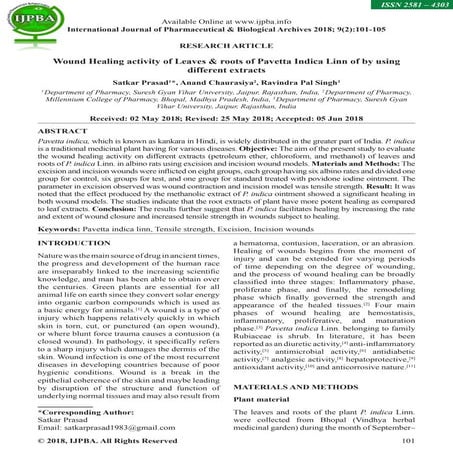 The Therapeutic Wound Healing activities of Various Medicinal Plants | PDF