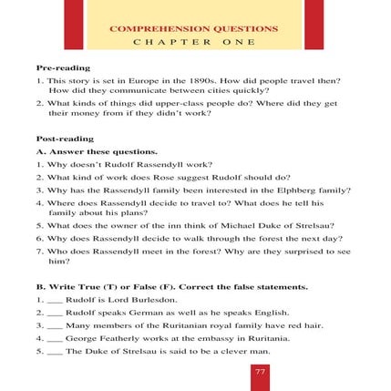  pzenda  اسئلة قصة سجين زندا للثانوية العامة  