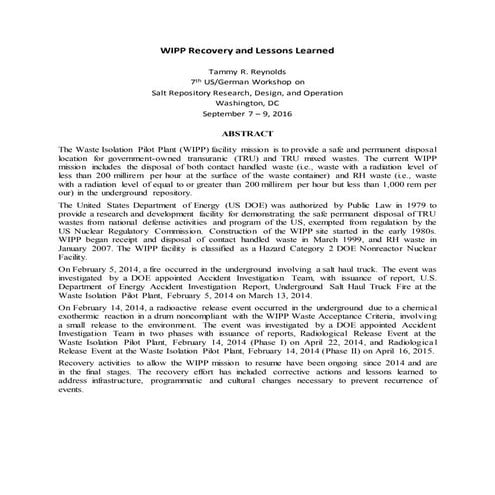 09 reynolds wipp recovery and lessons learned