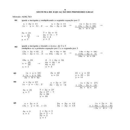09 sistema de equação do primeiro grau