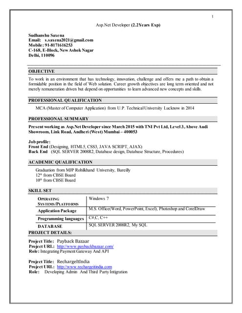 Resume-Sudhanshu ASP.NET