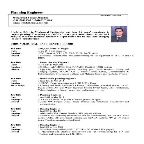 Planning Engineer CV