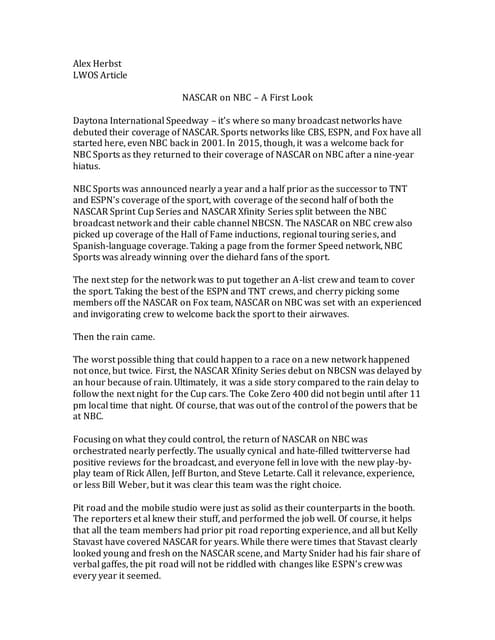 NASCAR on NBC - A First Look