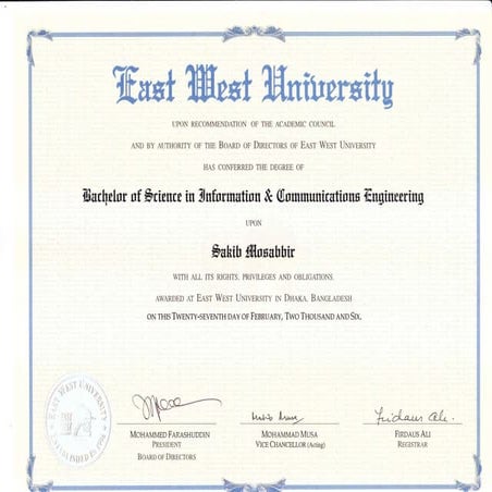 BSC. Certificate