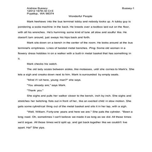 Wonderful People (Submitted to Tahoma West 2014)