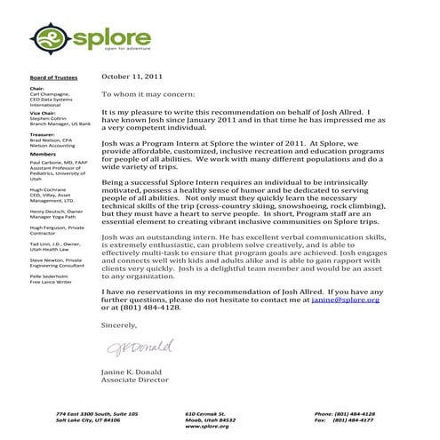 Splore Letter of Recommendation