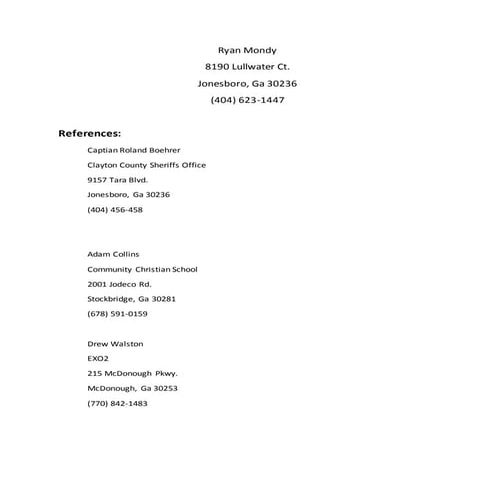 Ryan Mondy Reference Sheet | DOCX