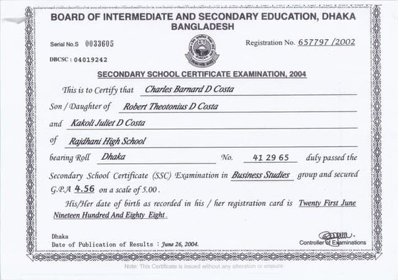 HSC CERTIFICATE | PDF