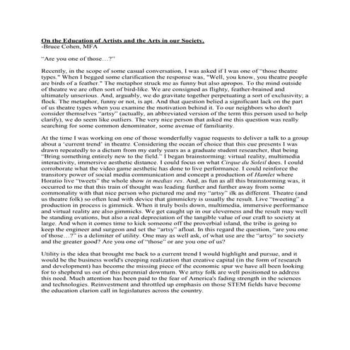 On the Education of Artists and the Arts in our Society.-signed