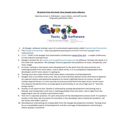 50 points from the book_How Google tests Software