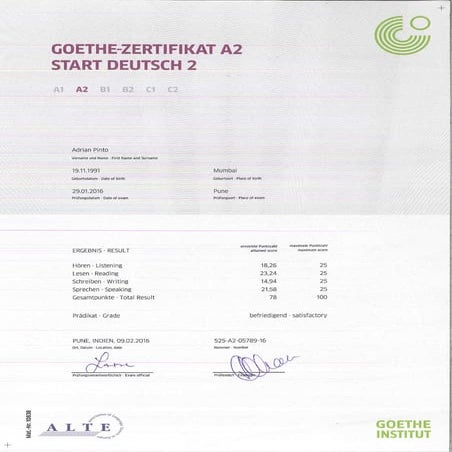 AVPinto A2 Goethe Zertifikat