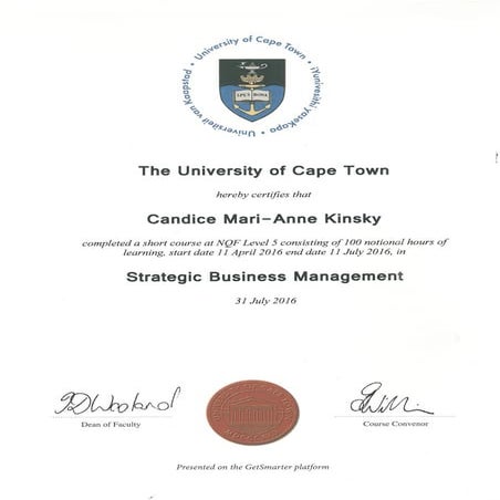 UCT Strategic Business Management Certificate