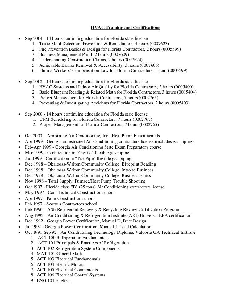 HVAC Training and Certifications List