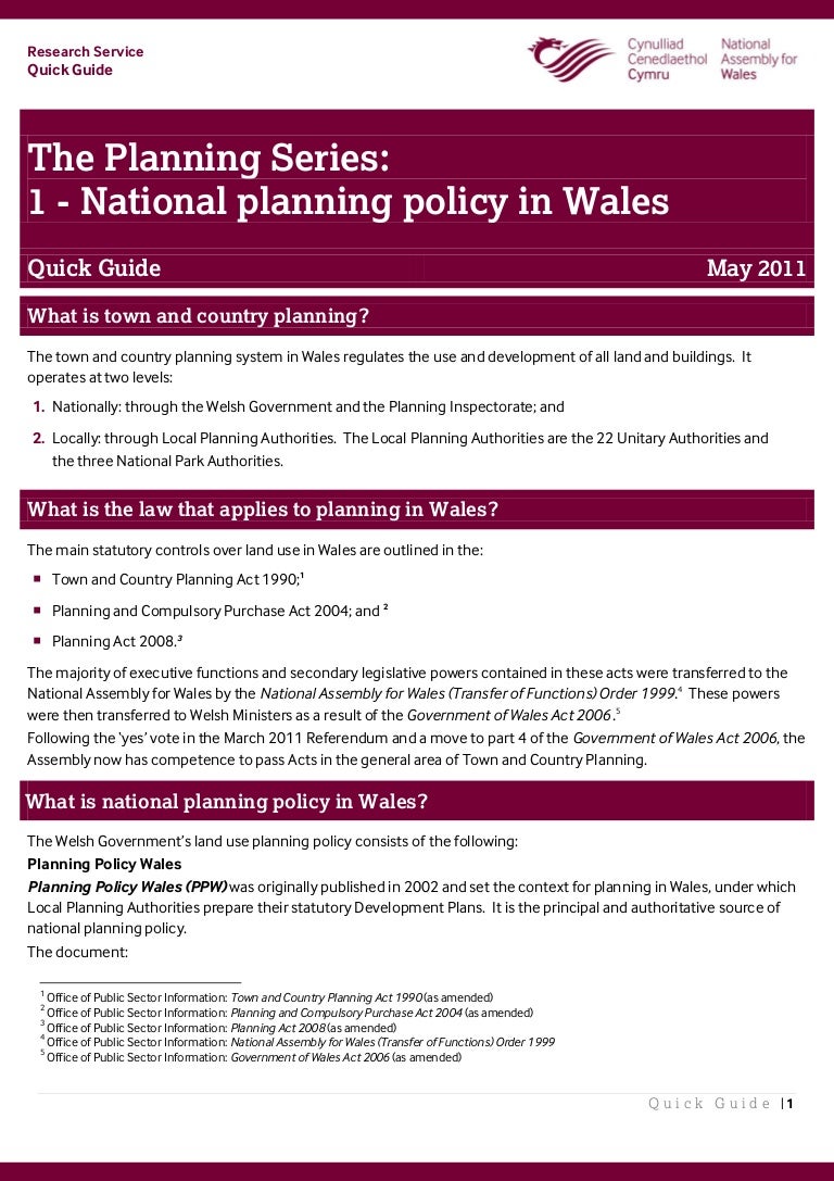 The Planning Series 1 National Planning Policy in Wales