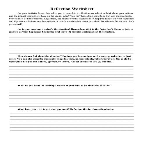 Reflection Worksheet | PDF