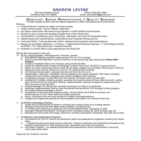 0 b a levine mfg   qc eng resume