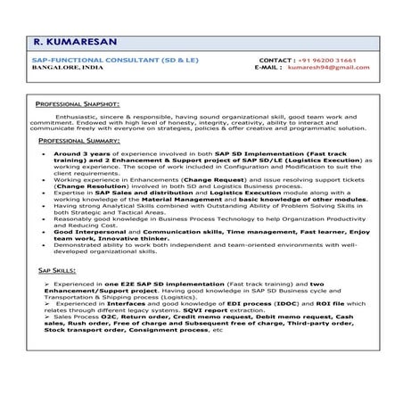 Kumaresan Resume_SAP SD & LE