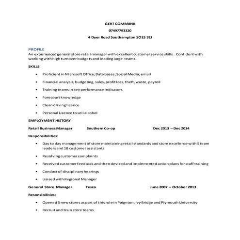 Gert Combrink CV