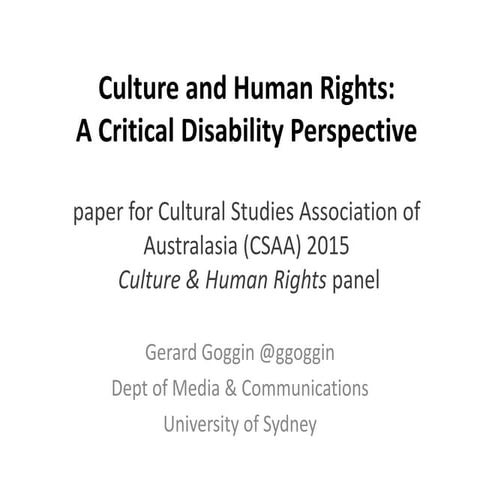 'Culture and Human Rights: A Critical Disability Perspective' 
