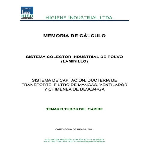 MEMORIA CALCULO SISTEMA EXTRACCION POLVO TENARIS