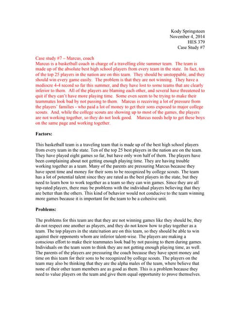 Sport's Psychology Case Study