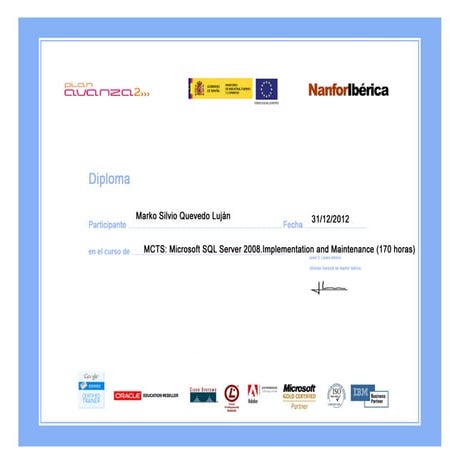 Diploma marko Silvio Quevedo MCTS Microsoft SQL Server 2008 ...