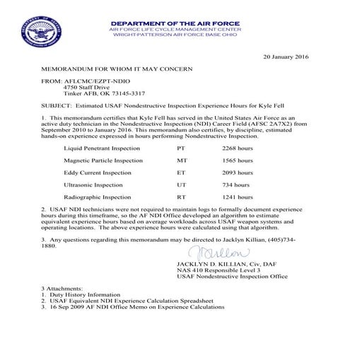 Fell Kyle - AF Experience Hours Package (3) | PDF