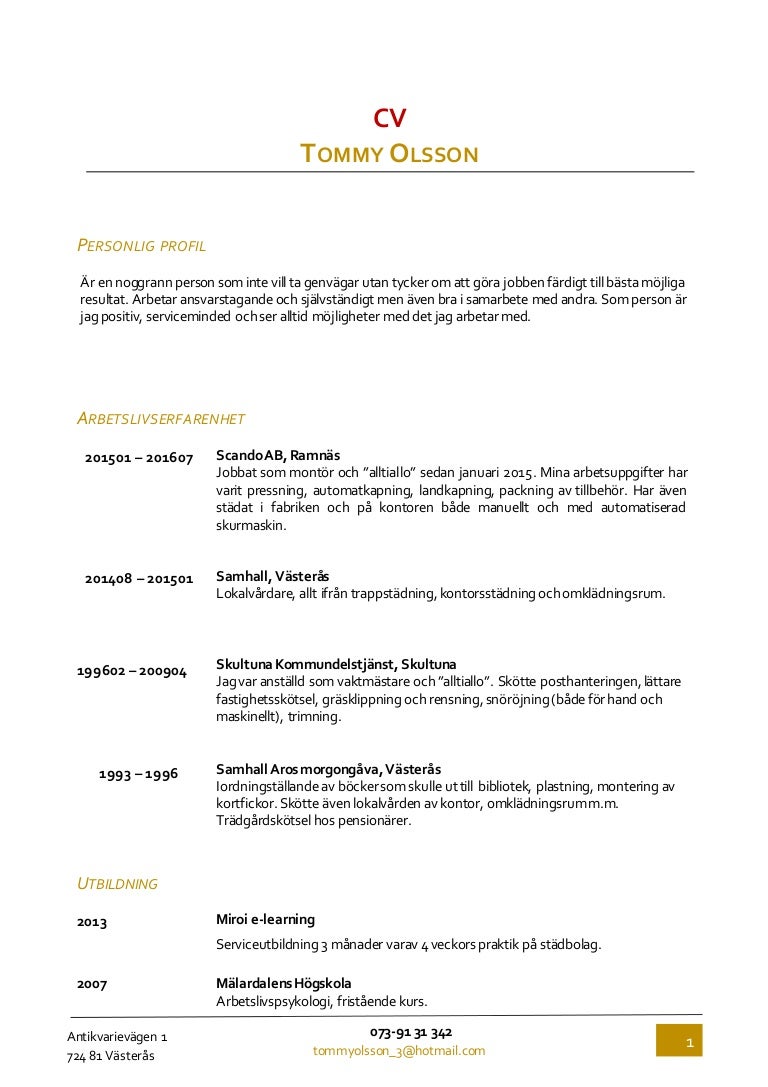 CV Tommy Olssonny