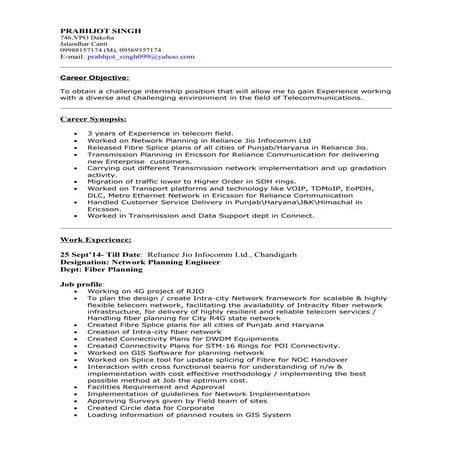 Cv Project manager & solution architect ftth | PDF