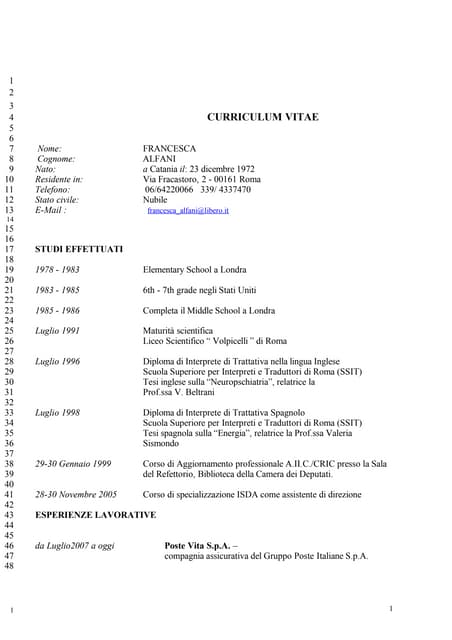 Curriculum Francesca Alfani