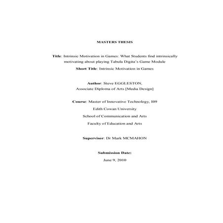 Steve Eggleston - Intrinsic Motivation in Games Thesis Final
