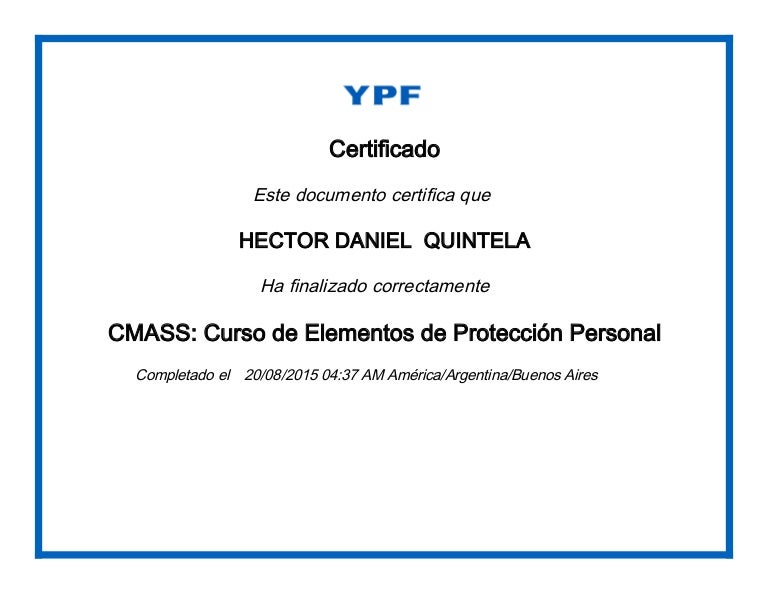 Certificado CMASSCurso de EPP YPF